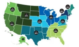 A diagram of 2020 Fee for service reviewing Medicare observation rates by CMS region as part of Claro Healthcare's research